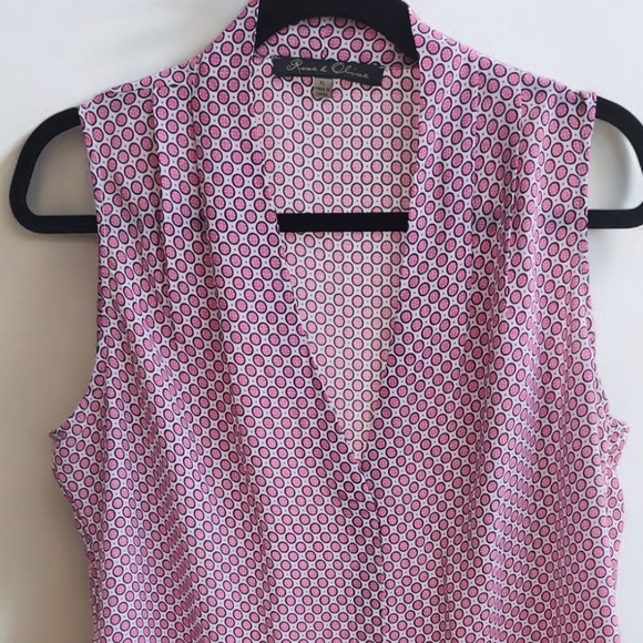 Rose & Olive pink polka dot V-Neck sleeveless pleated flowy blouse Xl - Picture 8 of 9